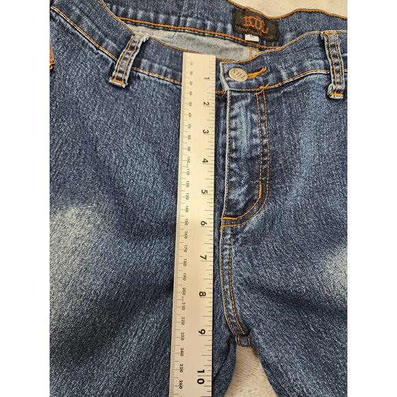 Vintage KUL USA Ribbon Lace Side Detail Mid Rise Flare Jeans Size 11 Blue Brown - Picture 11 of 14